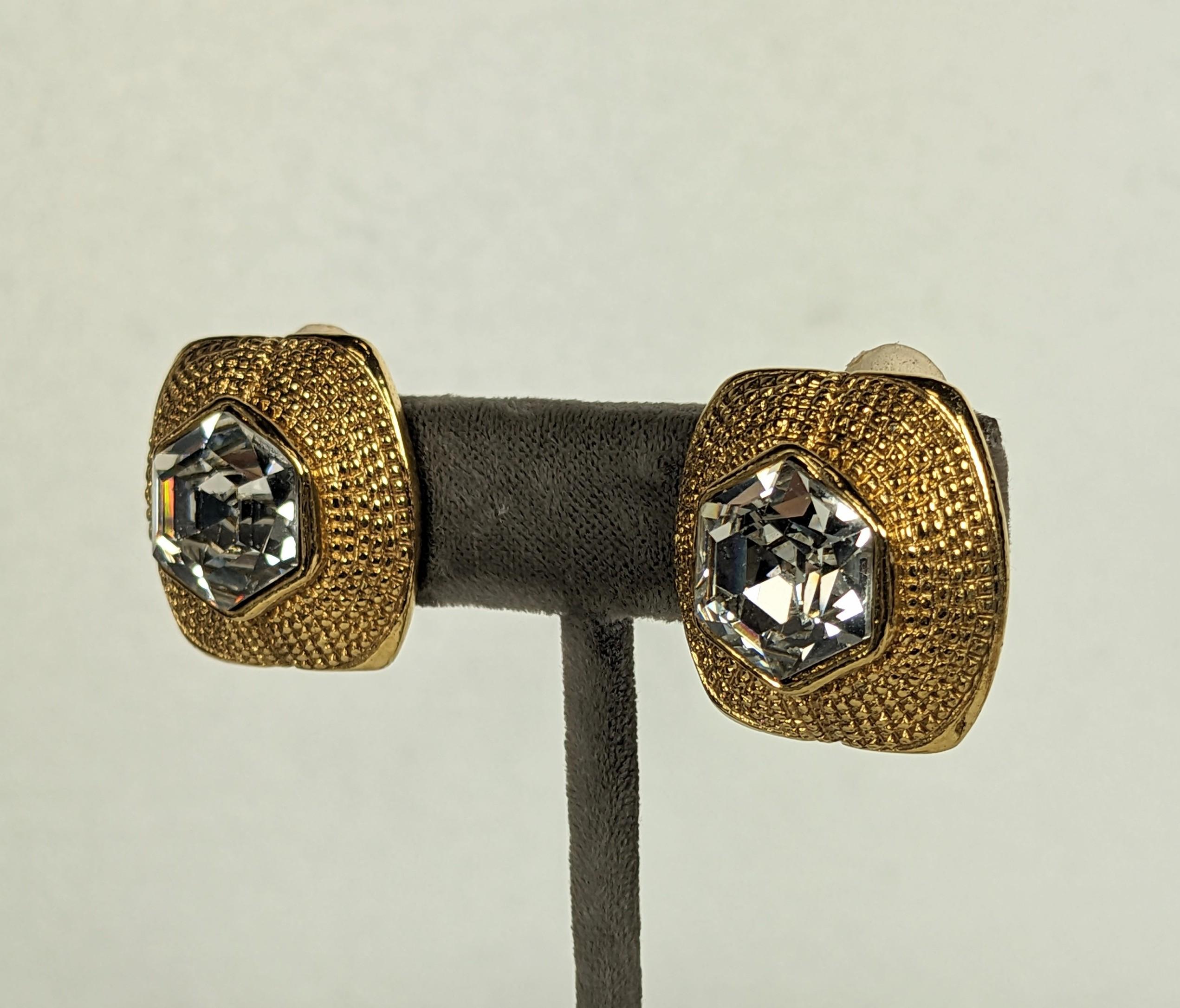 Women's or Men's Chanel Crystal Gilt Rope Clip Earrings For Sale