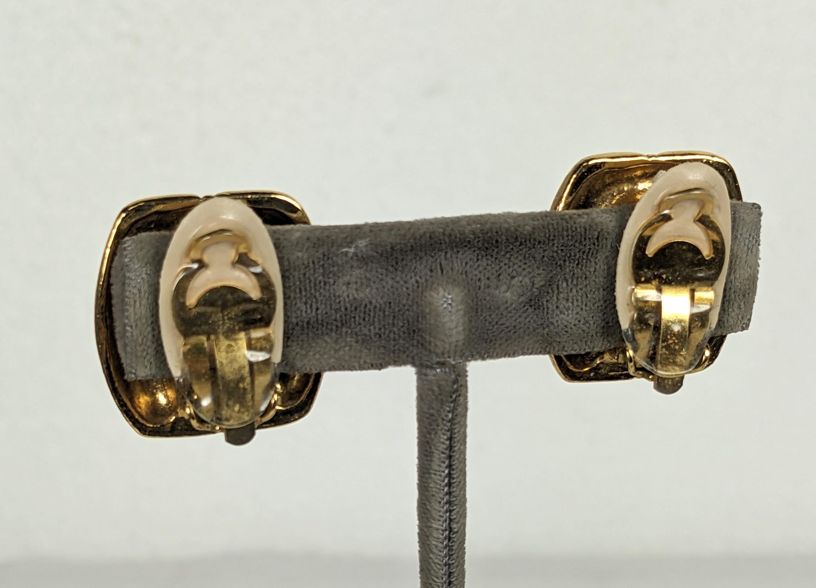 Chanel Crystal Gilt Rope Clip Earrings For Sale 1