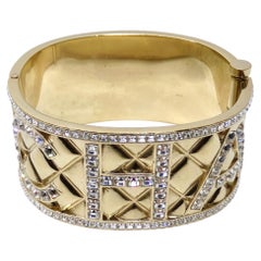 Chanel Crystal Gold Logo Cuff Bracelet