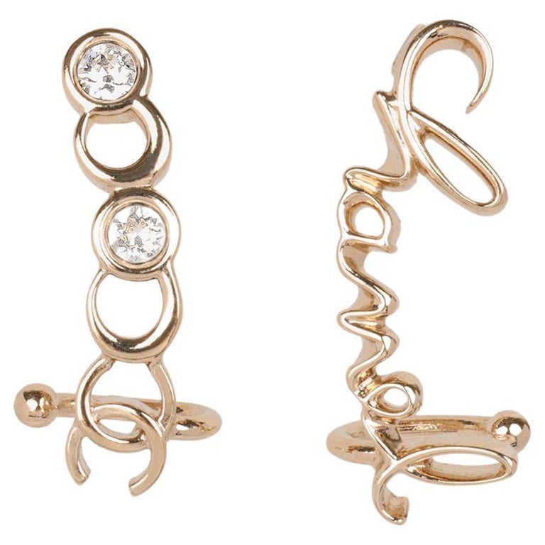 Chanel Crystal Gold Tone CC Crawler Earrings