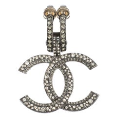 Chanel Crystal Gunmetal Tone Single Clip-on Drop Earring