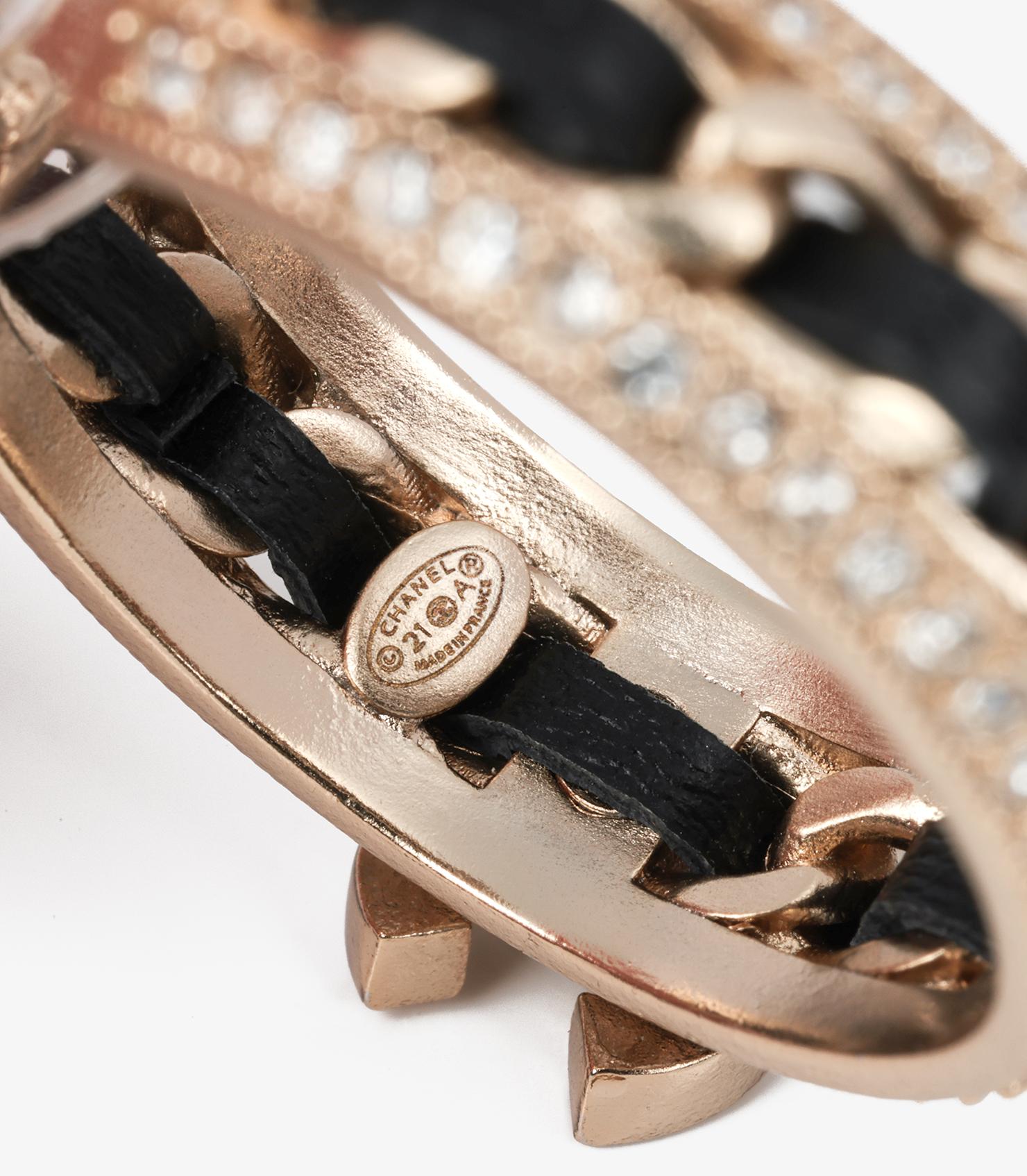 Chanel Kristall & ineinander verschlungenes Lammfell Leder Matte Goldfarbene CC Creolen-Ohrring 3