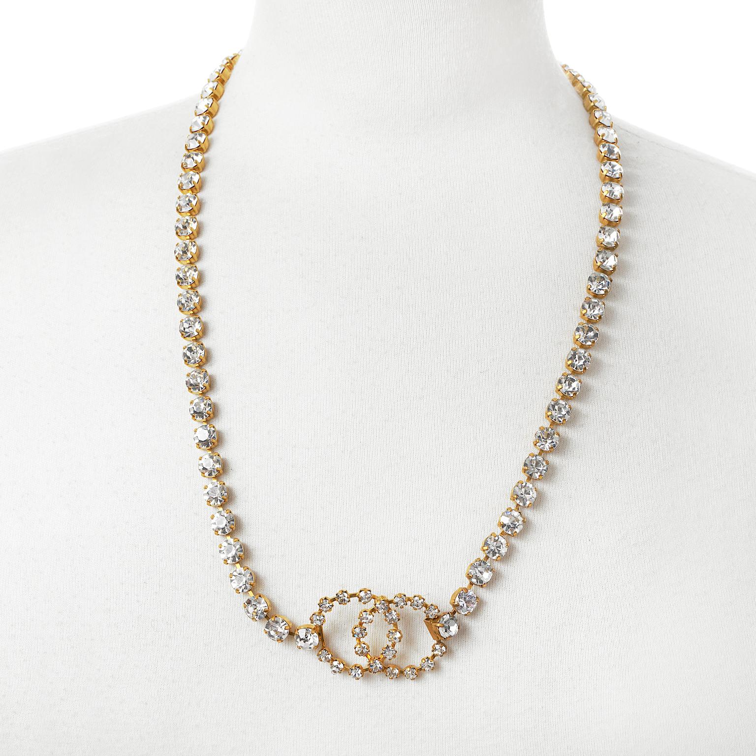 Chanel Crystal Interlocking Circles Necklace In Good Condition In Palm Beach, FL