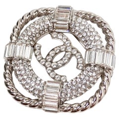 Chanel Crystal Interlocking CC Lifesaver Silver-Tone Brooch 2019
