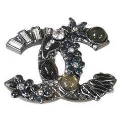 Chanel Crystal Logo Brooch