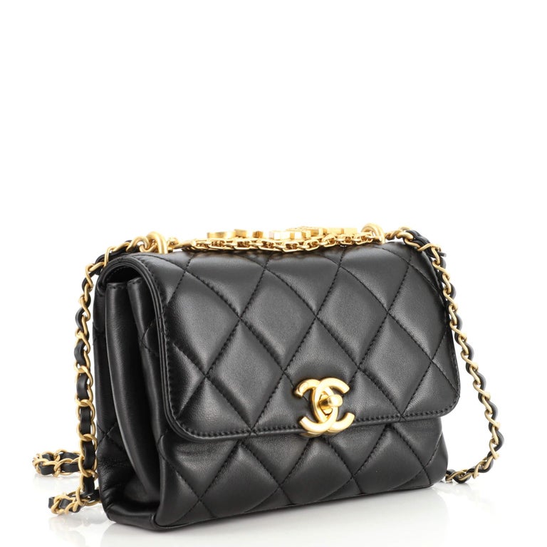CHANEL Lambskin Quilted Mini CC Crystal Logo Chain Flap Black 1244374