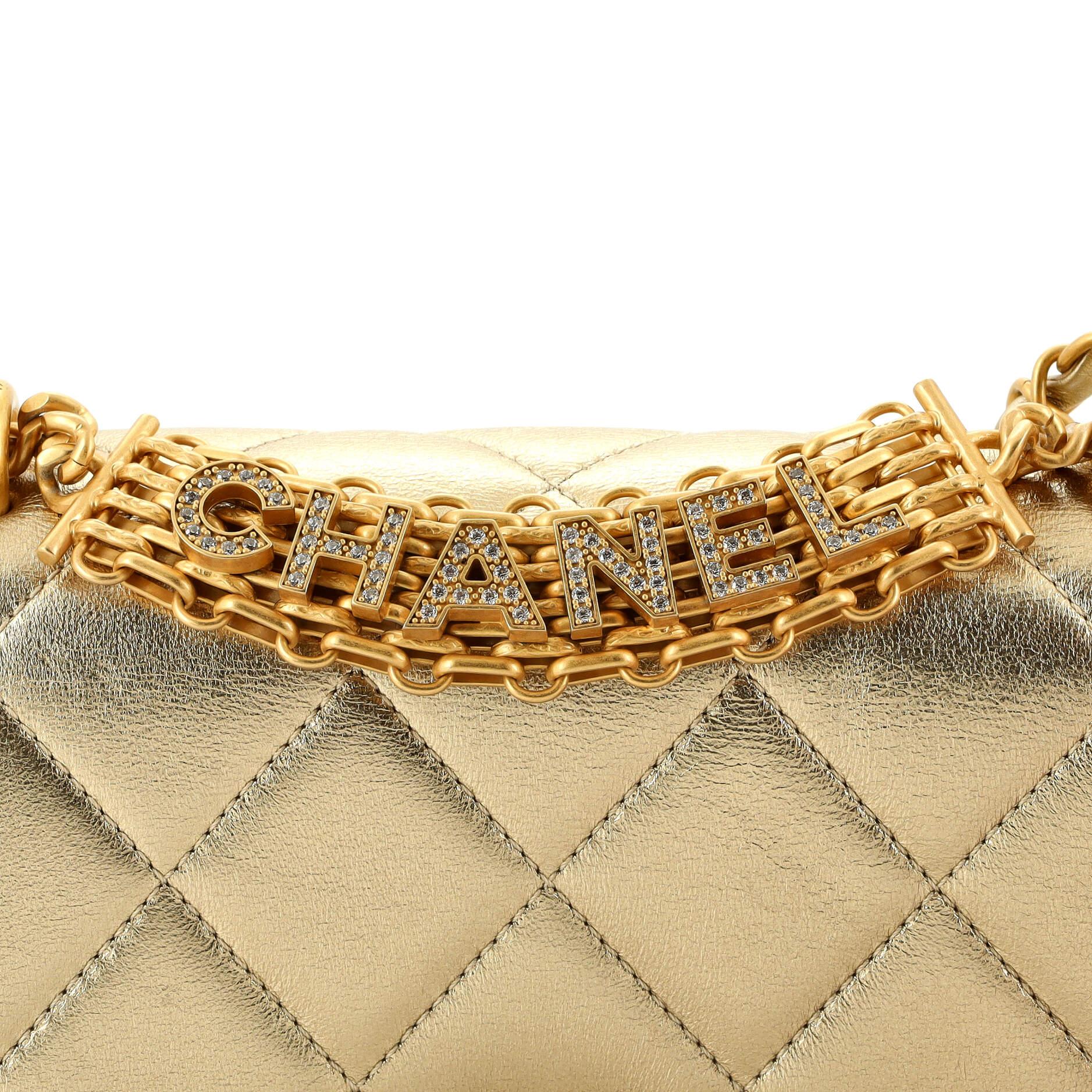 Chanel Crystal Logo Letters Chain Handle Flap Bag Quilted Lambskin Mini 3
