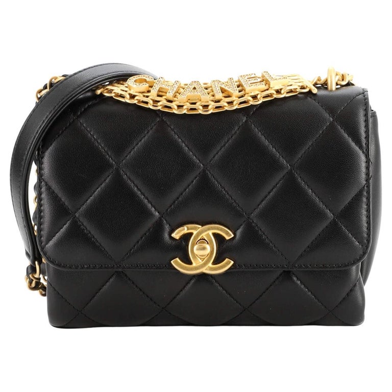 Chanel Crystal Logo Letters Chain Handle Flap Bag Quilted Lambskin Mini at  1stDibs