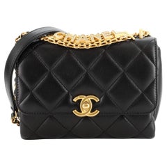 Chanel Crystal Logo Letters Chain Handle Flap Bag Quilted Lambskin Mini