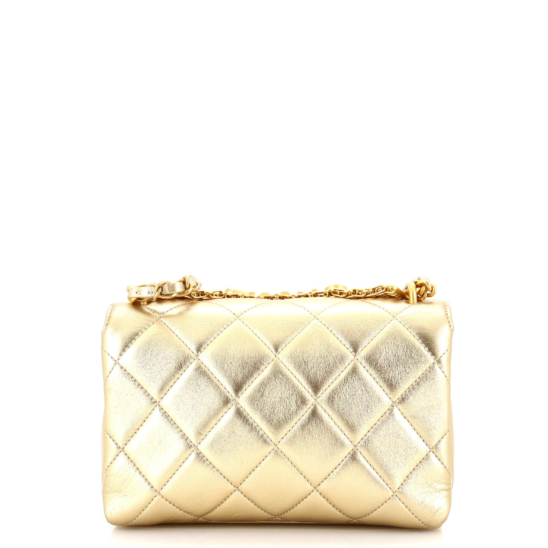 Chanel Crystal Logo Letters Chain Handle Flap Bag Quilted Lambskin Small In Good Condition In NY, NY