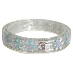 Chanel Crystal Lucite Floral Sequin Bangle