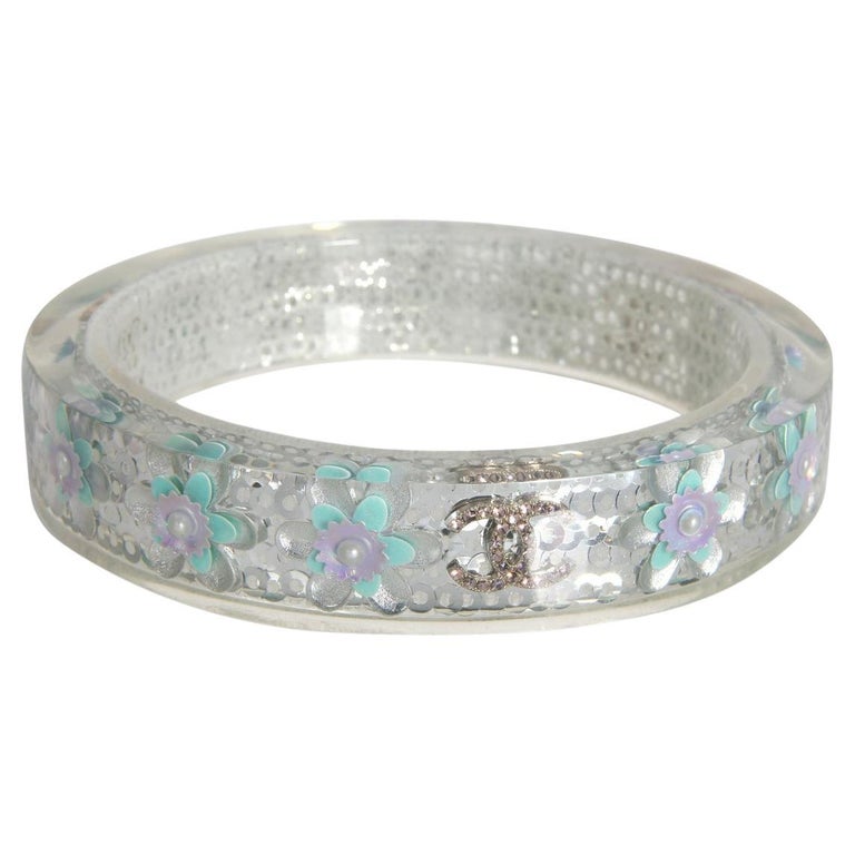 Chanel Crystal Lucite Floral Sequin Bangle For Sale at 1stDibs