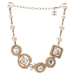 Chanel Crystal Pearl CC Gold Choker Necklace