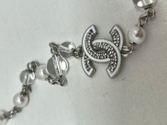 Chanel Crystal Pearl Rhinestone CC Logo Long Necklace