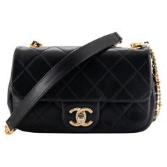 Chanel Crystal Pearls Chain Flap Bag Quilted Calfskin Small