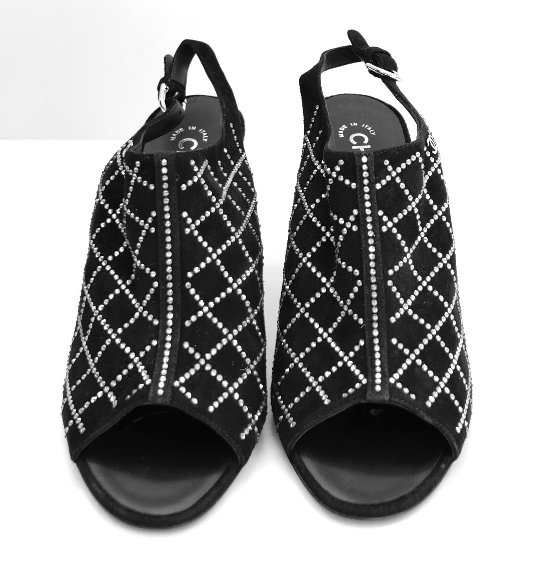 Black Chanel Crystal Peep Toe Heels For Sale