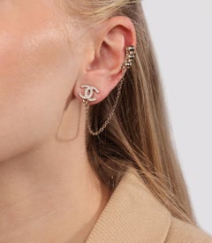 Chanel Crystal Shiny Silver Tone CC Stud & Cuff Earrings