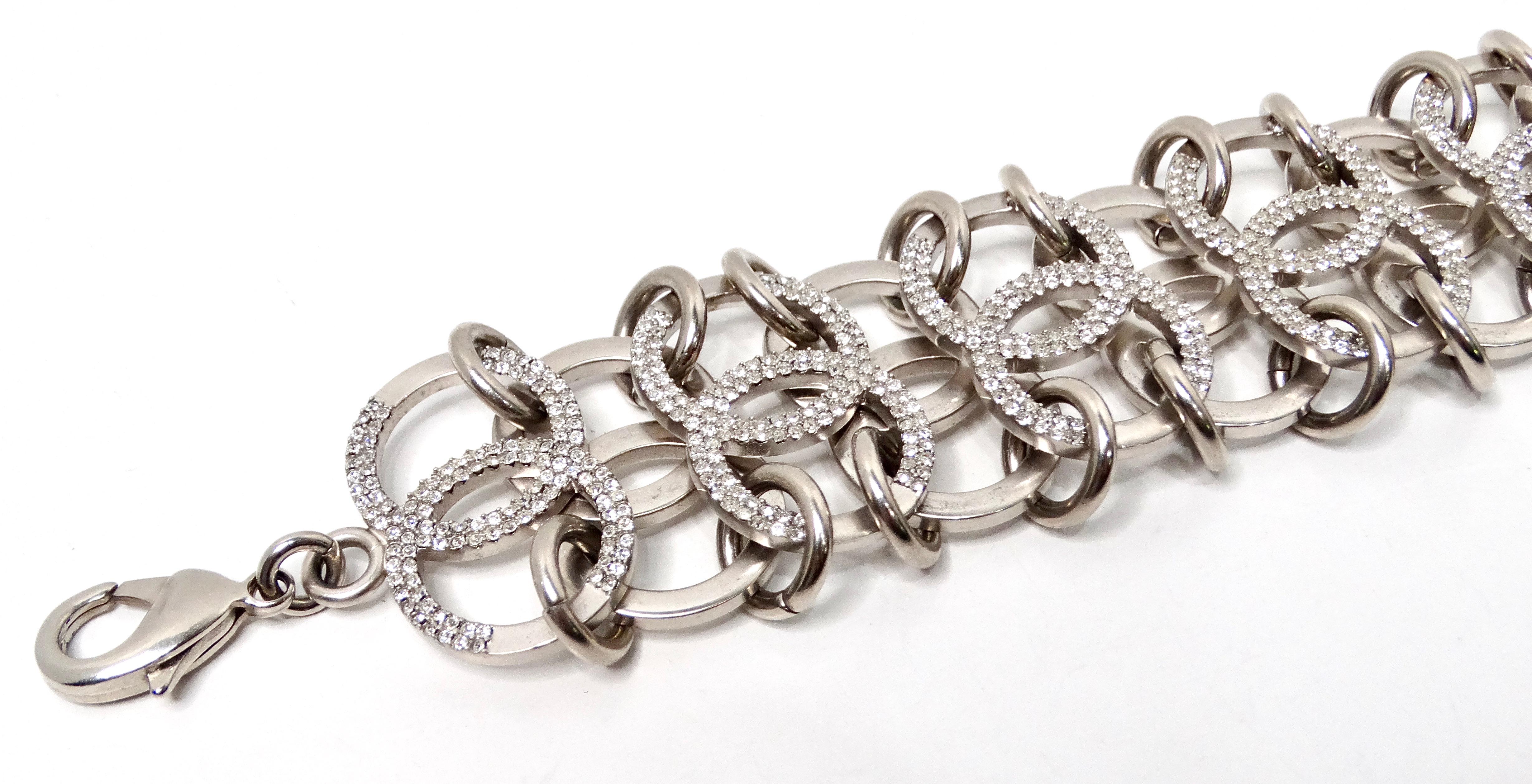 Donna Chanel Bracciale a catena CC con cristalli in argento 2016 in vendita