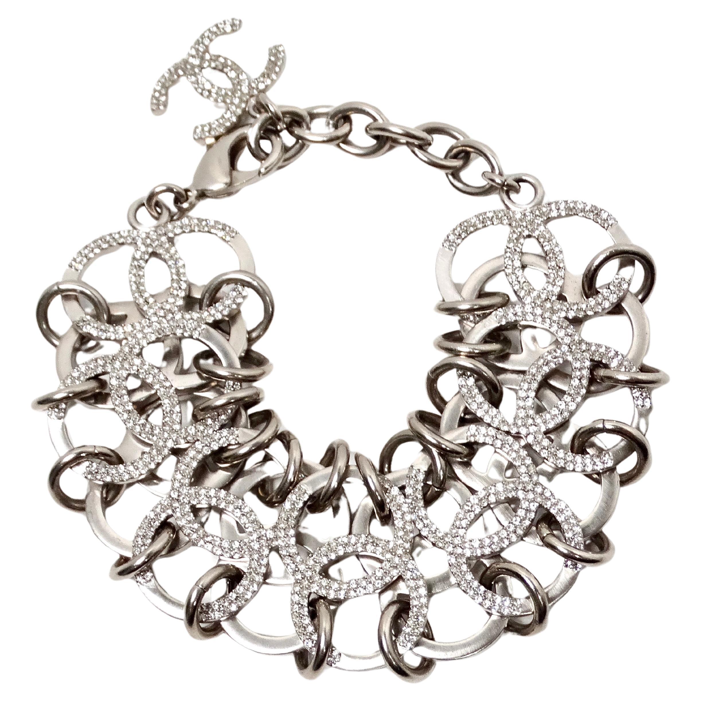 Chanel Bracciale a catena CC con cristalli in argento 2016 in vendita