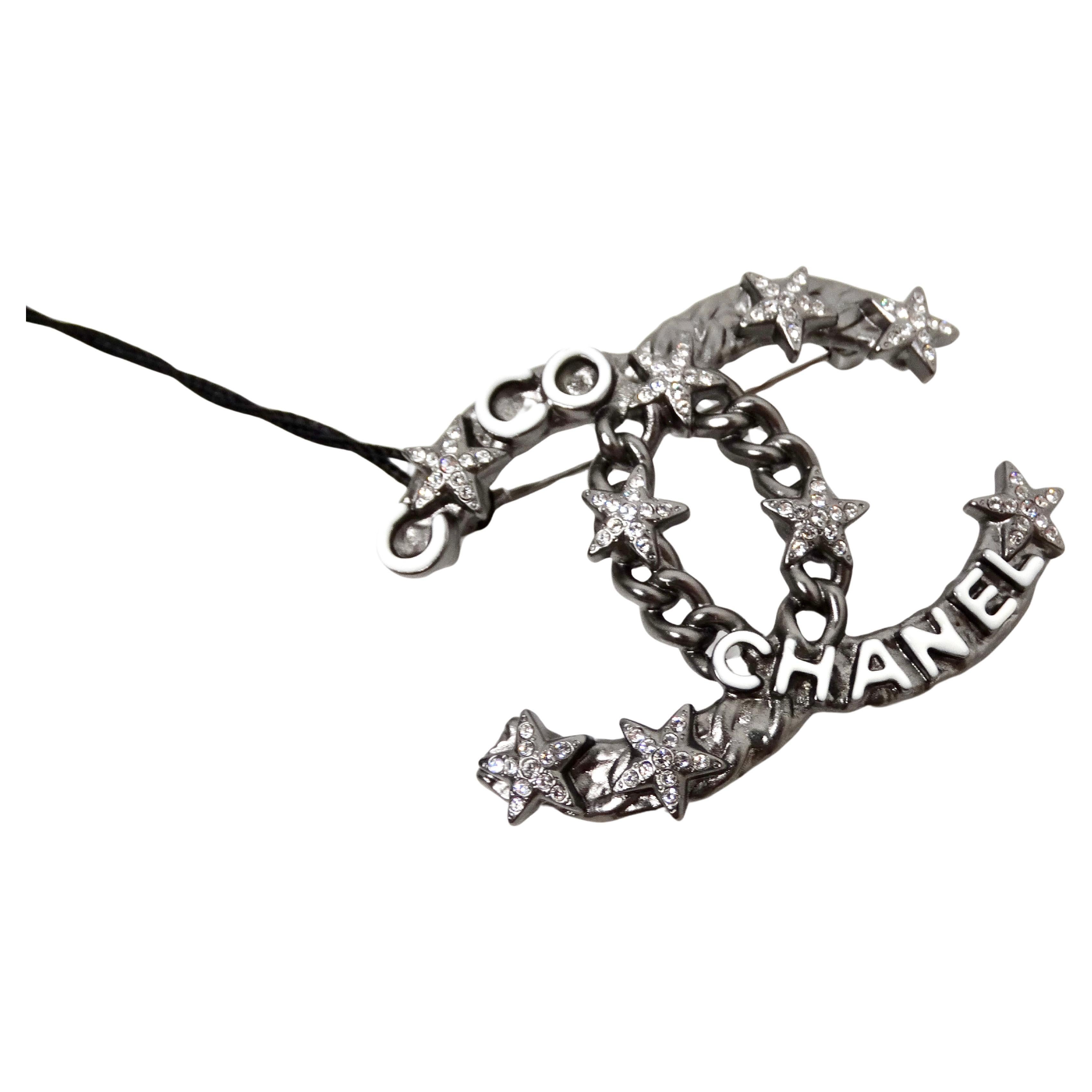 Chanel Crystal Star Interlocking Cc Ruthenium Bro… - image 2