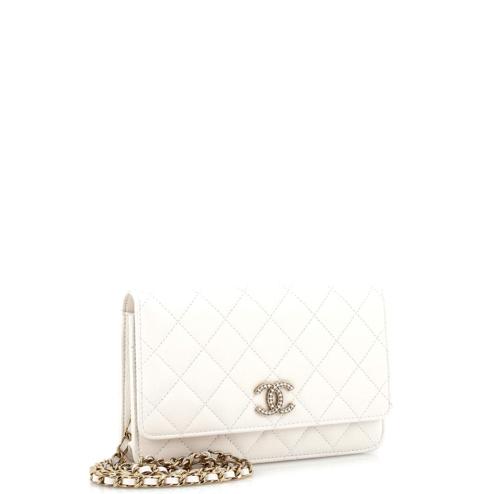 Chanel Crystal Woven CC Wallet on Chain Quilted Caviar In Good Condition For Sale In NY, NY