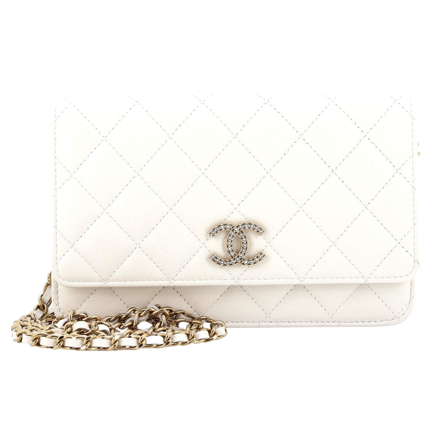 Chanel Crystal Woven CC Wallet on Chain Quilted Caviar For Sale