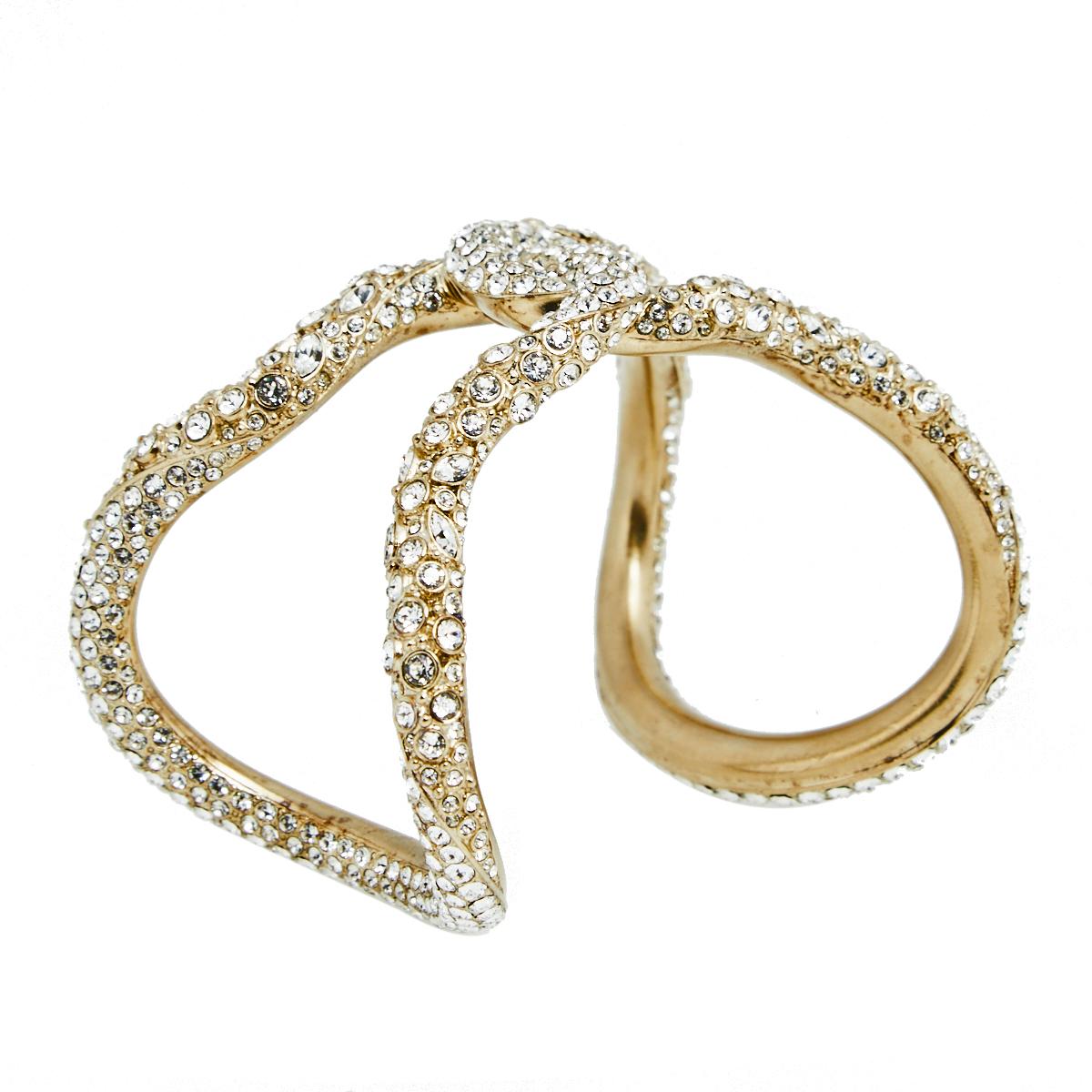 Chanel Crystals Gold Tone Metal Cuff Bracelet In Good Condition In Dubai, Al Qouz 2