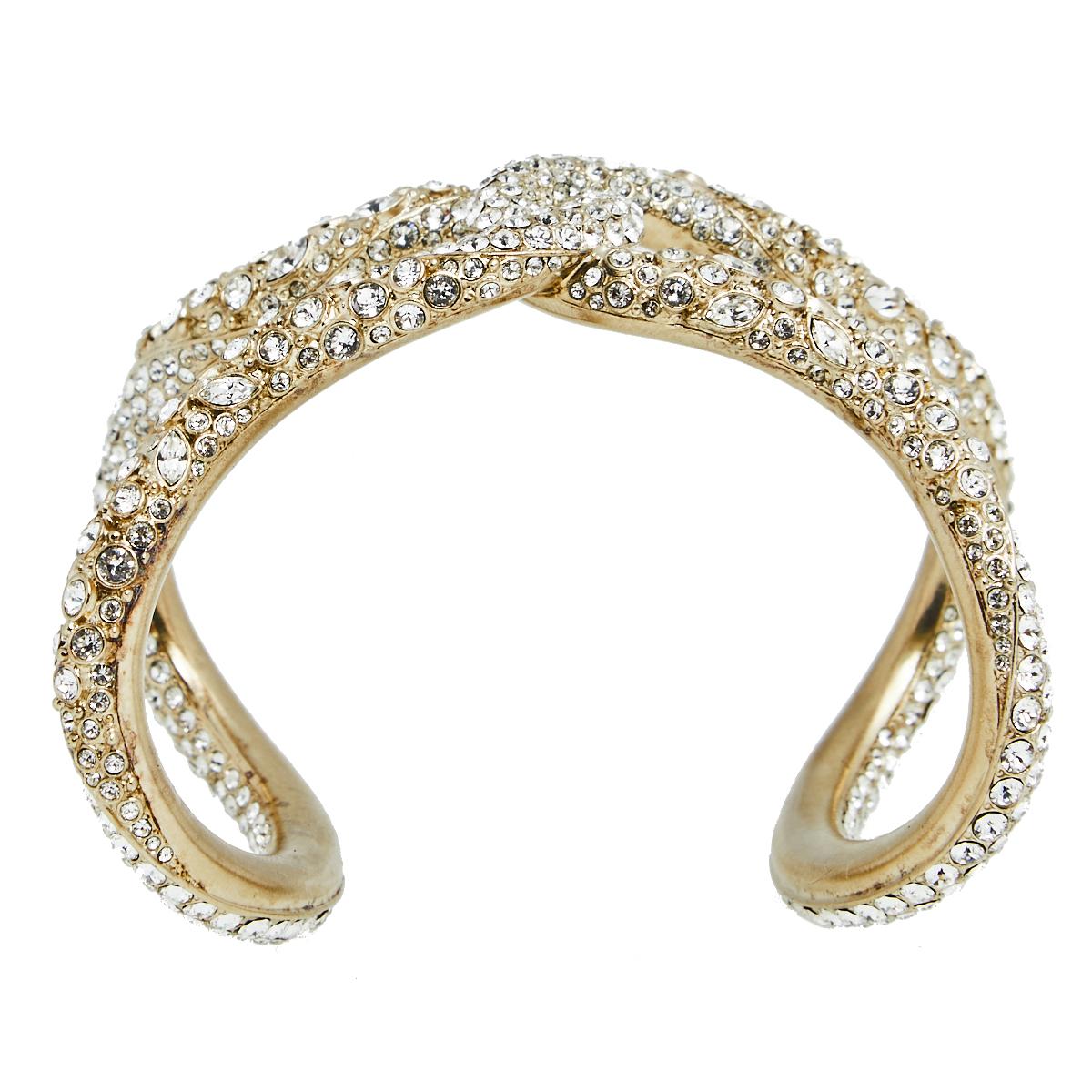 Women's Chanel Crystals Gold Tone Metal Cuff Bracelet