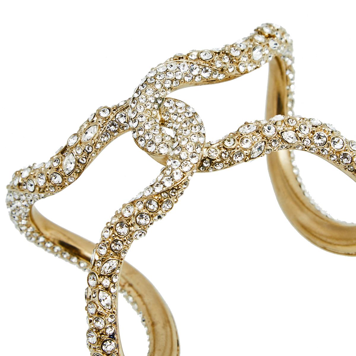 Chanel Crystals Gold Tone Metal Cuff Bracelet 1