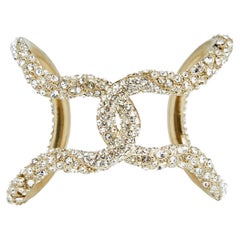 Chanel Crystals Gold Tone Metal Cuff Bracelet