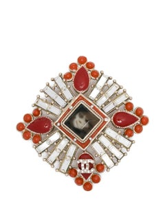 Chanel Gold-Tone CC Brooch with Crystals and Red Stones, Circa 2006