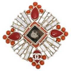 Chanel Gold-Tone CC Brooch with Crystals and Red Stones, Circa 2006