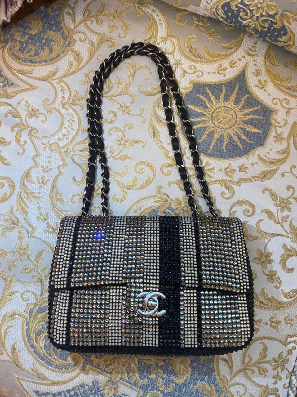 Black Chanel Crystals Suede Bag For Sale
