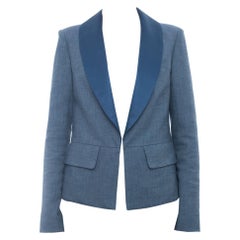 Chanel Cuba 2017 Resort Blue Denim Jacket with Satin Tux Lapel - 38