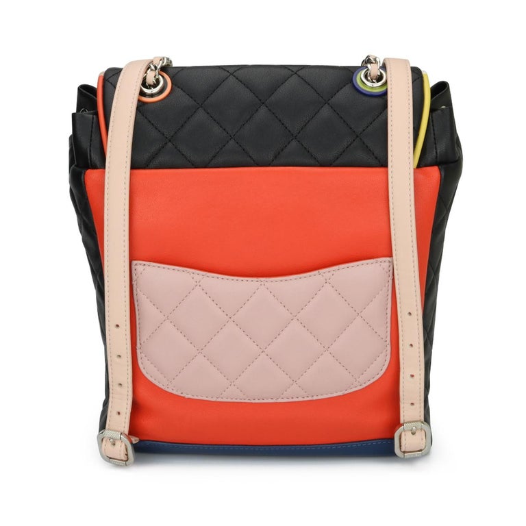 CHANEL Cuba Backpack Small Black Multicolour Lambskin with Silver Hardware 2017 In Excellent Condition For Sale In Huddersfield, GB