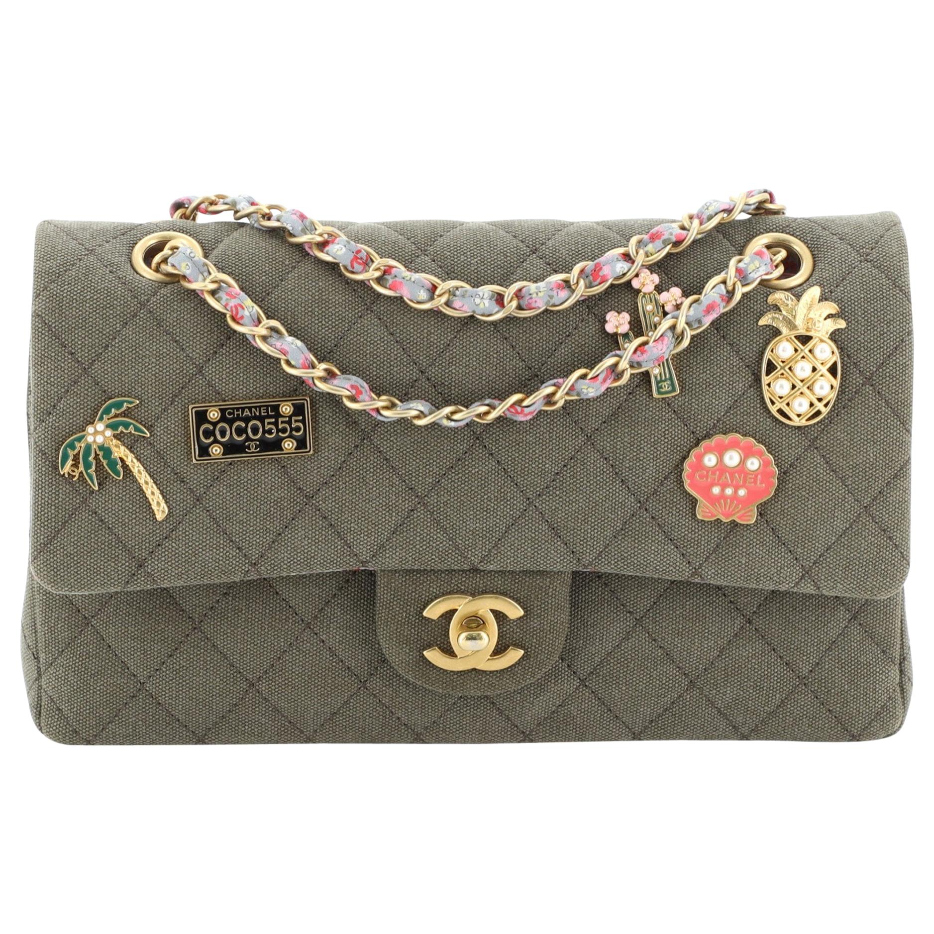 Chanel Cuba Charms Classic Double Flap Bag Quilted Canvas Mediu
