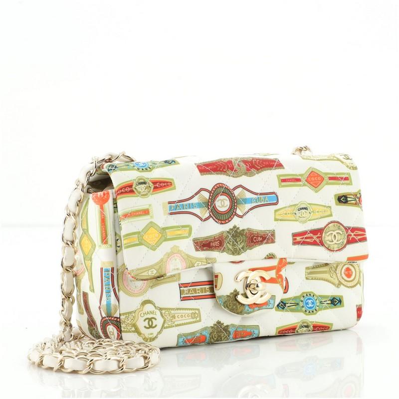 Chanel Cuba Classic Einzelne Klappe Tasche Gesteppt Gedruckt Satin Mini (Beige)