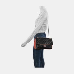 Chanel Cuba Color Jumbo Quilted Single Flap Bag Black Leather Multicolor Trim