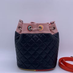 Chanel Cuba Cruise Bucket Bag Quilted Lambskin Black Pink 2-Way Flap Bag