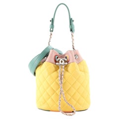 CHANEL Lambskin Quilted Cuba Drawstring Tote Yellow Pink Green 788342