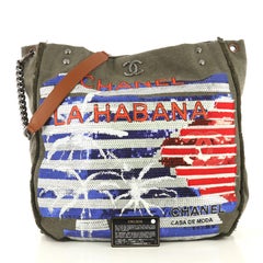 Chanel Cuba La Habana Chain Hobo Sequin Embellished Canvas Large