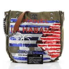 Chanel Cuba La Habana Chain Hobo Sequin Embellis Canvas Medium