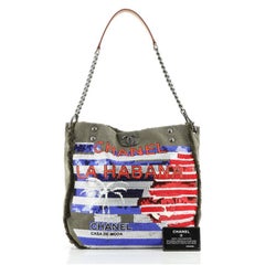 Chanel Cuba La Habana Chain Hobo Sequin Embellis Canvas Medium
