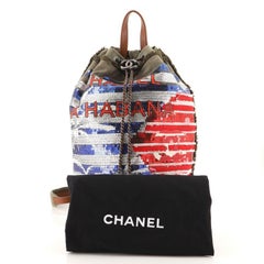 Sac à dos à cordon Chanel Cuba La Habana à cordon coulissant en toile ornée de sequins Moyen