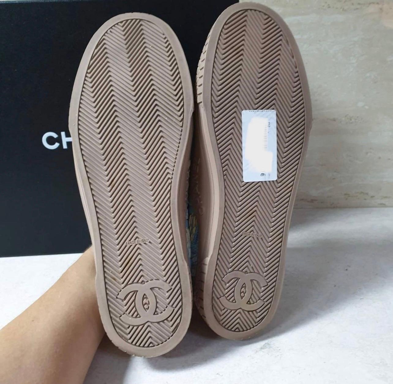 CHANEL Cuba Logo CC Tweed Lace Up Sneakers 2