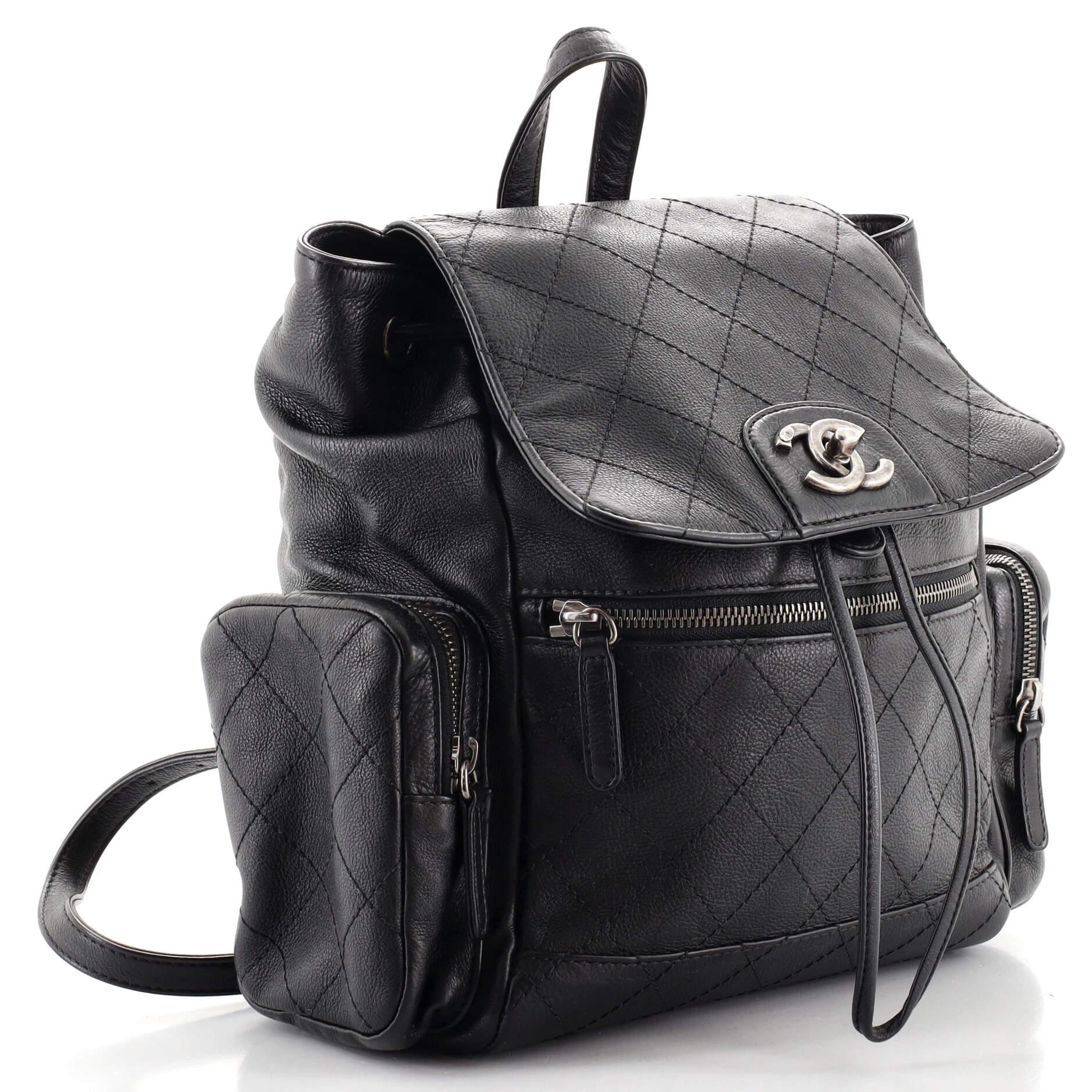 Black Chanel Cuba Pocket Backpack Stitched Calfskin Medium