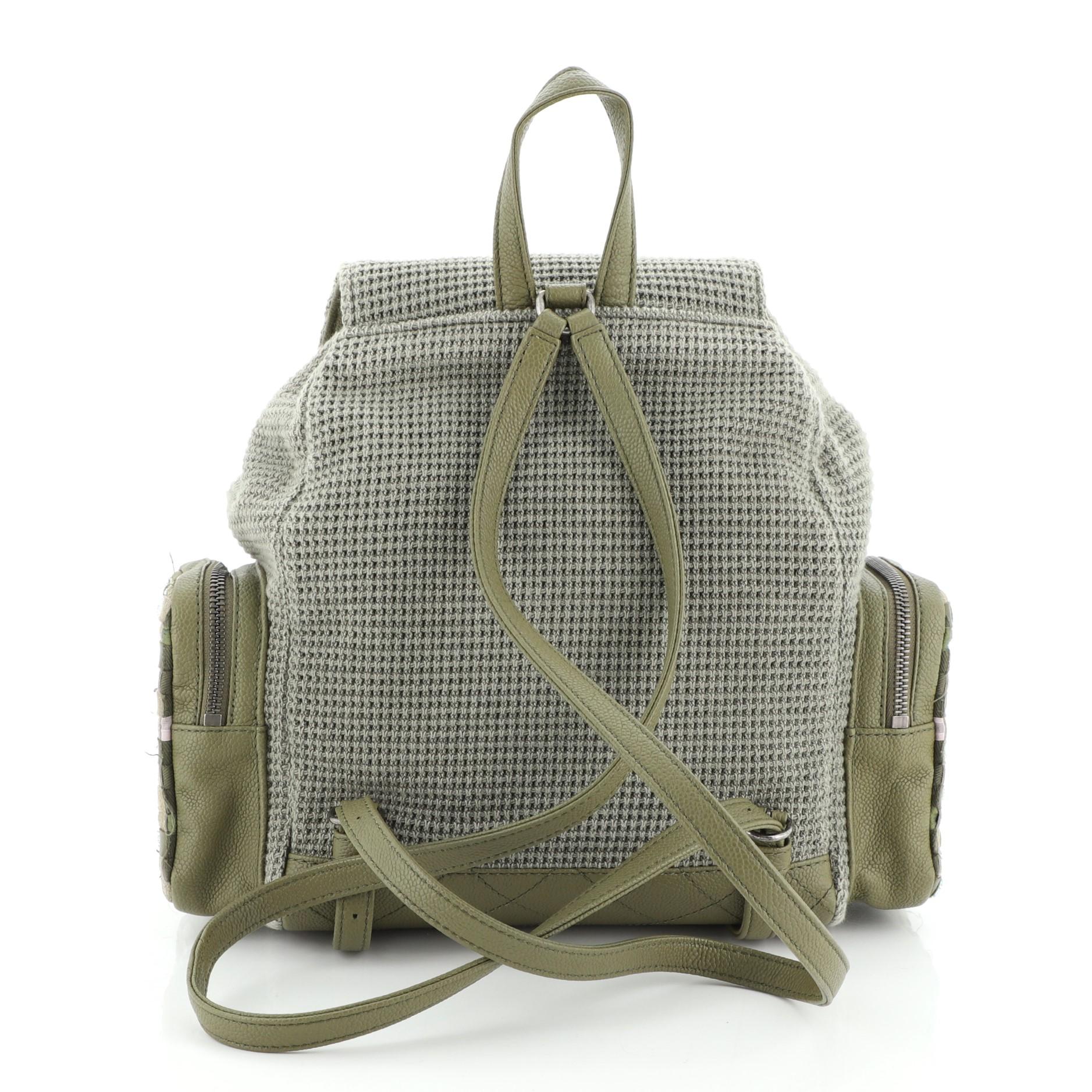 Gray Chanel Cuba Pocket Backpack Tweed with Mixed Media and Caviar Medium