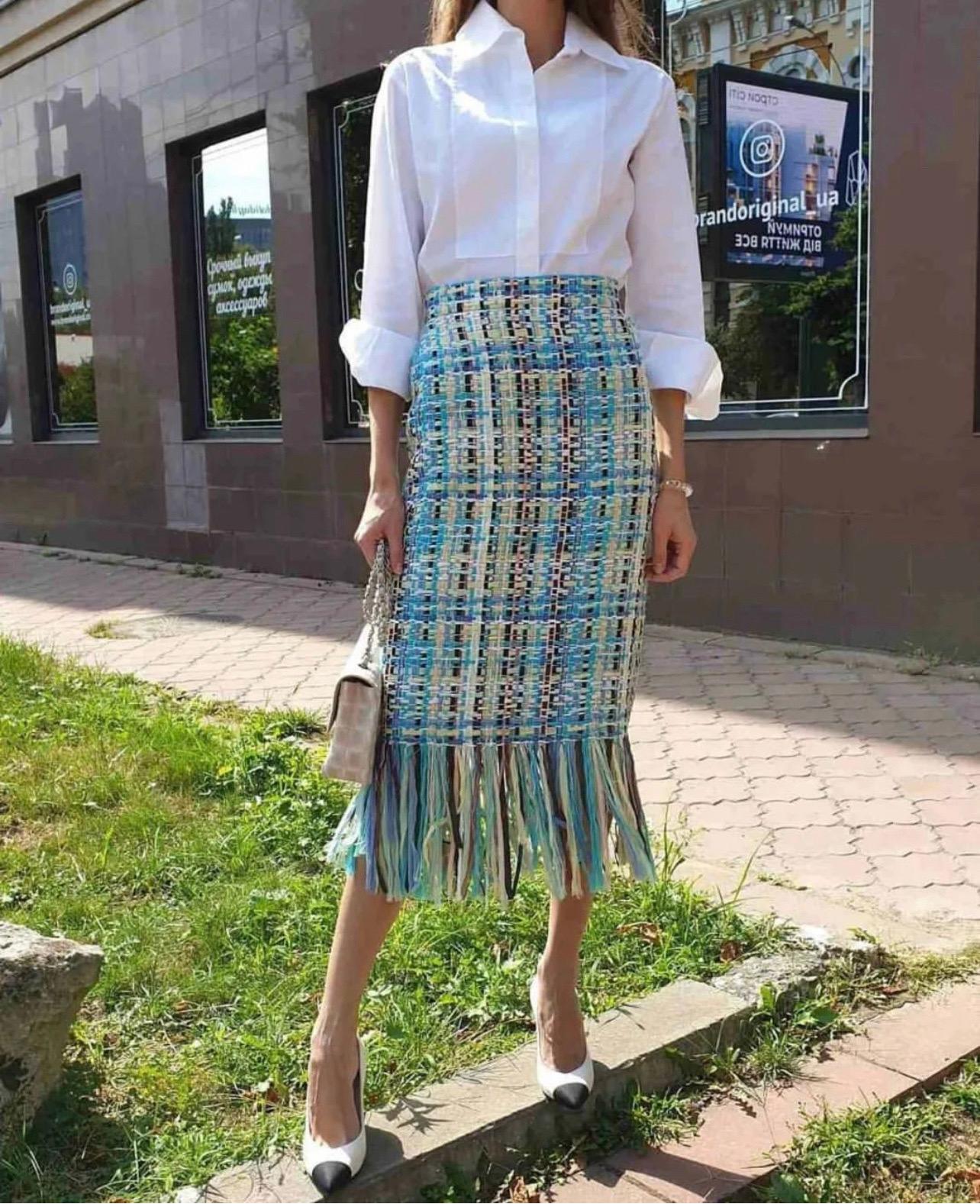 Chanel Cuba Tweed Lessage Skirt In Excellent Condition In Krakow, PL