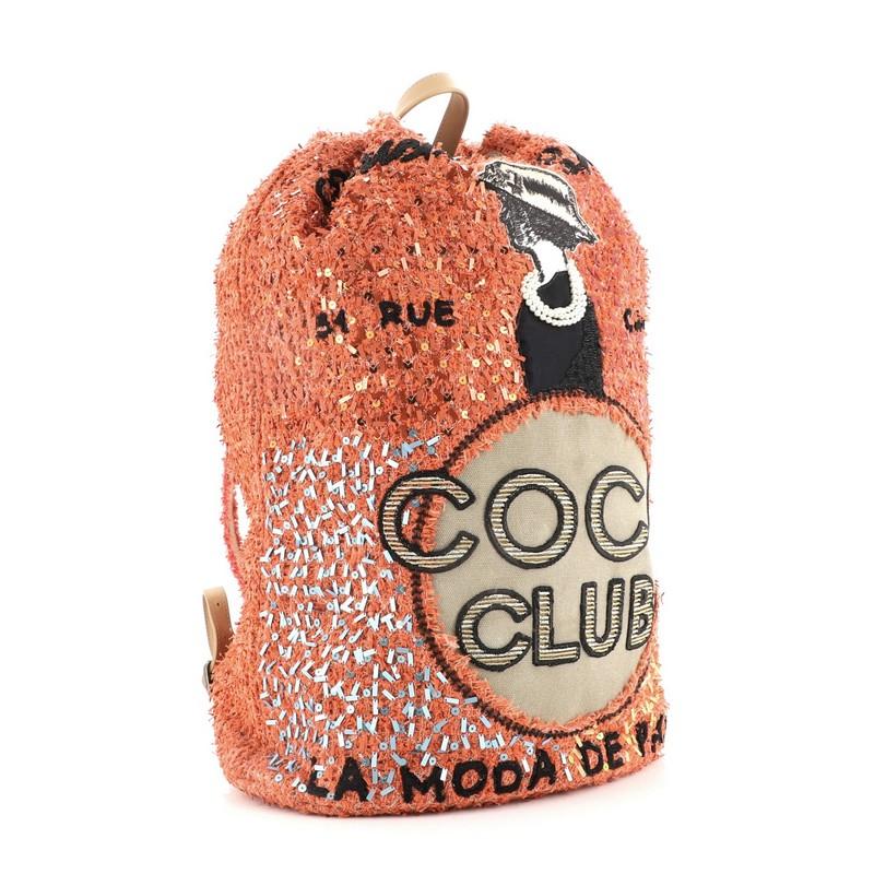 Beige Chanel Cubano Trip Backpack Sequins Embellished Tweed with Applique Mediu