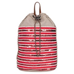 Chanel Cubano Trip Beige Striped Textile Backpack Chanel Cubano Trip Beige Striped Textile Backpack